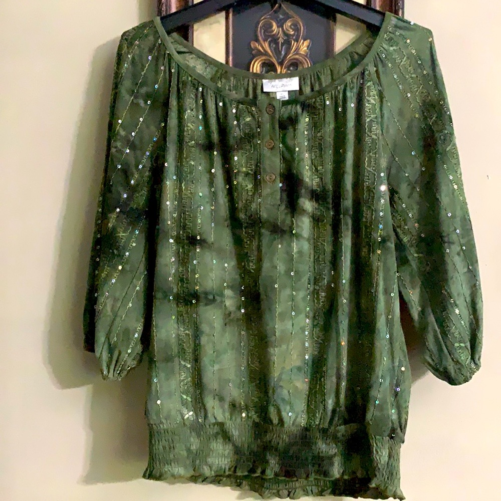 Must Have! Green With Envy Top w/ Sequins Sz XL